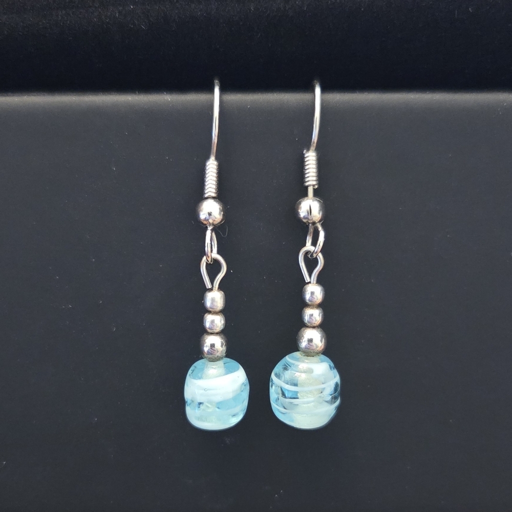 Dainty Silver and Blue Beaded Earrings